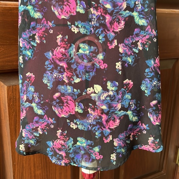Decree Top Blouse Sheer Button Down Floral Sleeveless Black/multi Size L - Picture 11 of 12